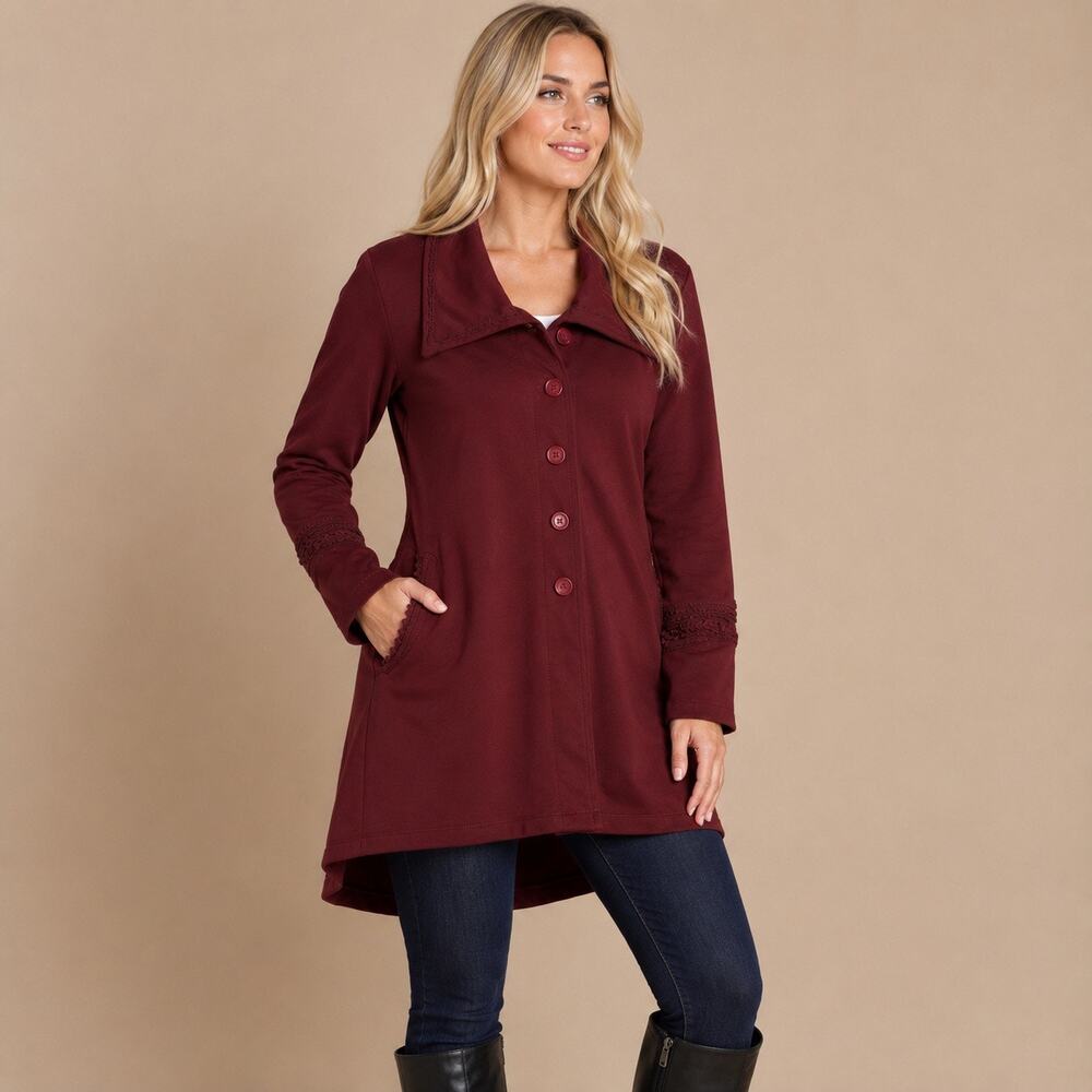 Soft Surroundings Jacket Womens XL Dark Red Ponte Knit Stretchy Lightweight